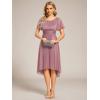 imageEverPretty Womens Glitter High Low Round Neck Short Sleeves Pleated Wedding Guest Dresses 55159Orchid