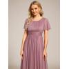 imageEverPretty Womens Glitter High Low Round Neck Short Sleeves Pleated Wedding Guest Dresses 55159Orchid