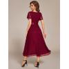 imageEverPretty Womens Lace Short Sleeve Round Neck Empire Waist Midi High Low Evening Gown 03489Burgundy