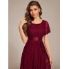 imageEverPretty Womens Lace Short Sleeve Round Neck Empire Waist Midi High Low Evening Gown 03489Burgundy