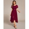imageEverPretty Womens Lace Short Sleeve Round Neck Empire Waist Midi High Low Evening Gown 03489Burgundy