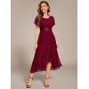 imageEverPretty Womens Lace Short Sleeve Round Neck Empire Waist Midi High Low Evening Gown 03489Burgundy