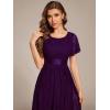 imageEverPretty Womens Lace Short Sleeve Round Neck Empire Waist Midi High Low Evening Gown 03489Dark Purple