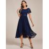imageEverPretty Womens Lace Short Sleeve Round Neck Empire Waist Midi High Low Evening Gown 03489Navy Blue