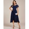 imageEverPretty Womens Lace Short Sleeve Round Neck Empire Waist Midi High Low Evening Gown 03489Navy Blue