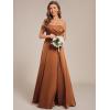 imageEverPretty Womens OffShoulder Floor Length Split A Line Bandage Satin Prom Dress with Pockets 02319Brown