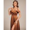 imageEverPretty Womens OffShoulder Floor Length Split A Line Bandage Satin Prom Dress with Pockets 02319Brown