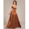 imageEverPretty Womens OffShoulder Floor Length Split A Line Bandage Satin Prom Dress with Pockets 02319Brown