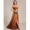 imageEverPretty Womens OffShoulder Floor Length Split A Line Bandage Satin Prom Dress with Pockets 02319Brown