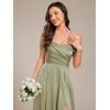 imageEverPretty Womens OffShoulder Floor Length Split A Line Bandage Satin Prom Dress with Pockets 02319Sage Green