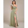 imageEverPretty Womens OffShoulder Floor Length Split A Line Bandage Satin Prom Dress with Pockets 02319Sage Green