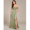 imageEverPretty Womens OffShoulder Floor Length Split A Line Bandage Satin Prom Dress with Pockets 02319Sage Green