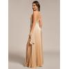 imageEverPretty Womens Sexy Spaghetti Straps Ruched V Neck Floor Length Satin Formal Dress with Slit 02317Champagne