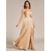 imageEverPretty Womens Sexy Spaghetti Straps Ruched V Neck Floor Length Satin Formal Dress with Slit 02317Champagne