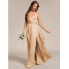 imageEverPretty Womens Sexy Spaghetti Straps Ruched V Neck Floor Length Satin Formal Dress with Slit 02317Champagne