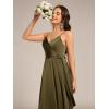 imageEverPretty Womens Sexy Spaghetti Straps Ruched V Neck Floor Length Satin Formal Dress with Slit 02317Olive Green