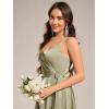 imageEverPretty Womens Sexy Spaghetti Straps Ruched V Neck Floor Length Satin Formal Dress with Slit 02317Sage Green