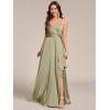 imageEverPretty Womens Sexy Spaghetti Straps Ruched V Neck Floor Length Satin Formal Dress with Slit 02317Sage Green