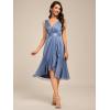 imageEverPretty Womens V Neck HiLo Sleeveless Glitter Pleated Ruffles Midi Cocktail Dress 54159Dusty Blue