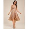 imageEverPretty Womens V Neck HiLo Sleeveless Glitter Pleated Ruffles Midi Cocktail Dress 54159Rose Gold