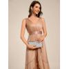 imageEverPretty Womens V Neck HiLo Sleeveless Glitter Pleated Ruffles Midi Cocktail Dress 54159Rose Gold