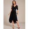 imageEverPretty Womens V Neck Lace Chiffon Half Sleeves A Line HiLo Wedding Guest Dresses 04489Black
