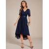 imageEverPretty Womens V Neck Lace Chiffon Half Sleeves A Line HiLo Wedding Guest Dresses 04489Navy Blue