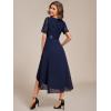 imageEverPretty Womens V Neck Lace Chiffon Half Sleeves A Line HiLo Wedding Guest Dresses 04489Navy Blue