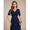 imageEverPretty Womens V Neck Lace Chiffon Half Sleeves A Line HiLo Wedding Guest Dresses 04489Navy Blue