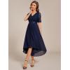 imageEverPretty Womens V Neck Lace Chiffon Half Sleeves A Line HiLo Wedding Guest Dresses 04489Navy Blue