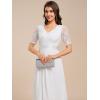 imageEverPretty Womens V Neck Lace Chiffon Half Sleeves A Line HiLo Wedding Guest Dresses 04489White