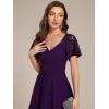 imageEverPretty Womens V Neck Lace Short Sleeves Empire Waist Wedding Guest Dress with Pockets 02334Dark Purple