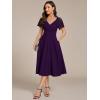 imageEverPretty Womens V Neck Lace Short Sleeves Empire Waist Wedding Guest Dress with Pockets 02334Dark Purple