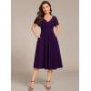 imageEverPretty Womens V Neck Lace Short Sleeves Empire Waist Wedding Guest Dress with Pockets 02334Dark Purple