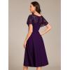 imageEverPretty Womens V Neck Lace Short Sleeves Empire Waist Wedding Guest Dress with Pockets 02334Dark Purple