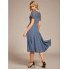 imageEverPretty Womens V Neck Lace Short Sleeves Empire Waist Wedding Guest Dress with Pockets 02334Denin Blue