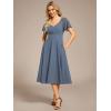 imageEverPretty Womens V Neck Lace Short Sleeves Empire Waist Wedding Guest Dress with Pockets 02334Denin Blue
