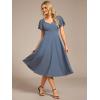 imageEverPretty Womens V Neck Lace Short Sleeves Empire Waist Wedding Guest Dress with Pockets 02334Denin Blue