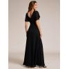 imageEverPretty Womens V Neck Ruffles Short Sleeve Floor Length Pleated Chiffon Floor Length Formal Dress 0050PHBlack