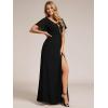 imageEverPretty Womens V Neck Ruffles Short Sleeve Floor Length Pleated Chiffon Floor Length Formal Dress 0050PHBlack