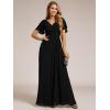 imageEverPretty Womens V Neck Ruffles Short Sleeve Floor Length Pleated Chiffon Floor Length Formal Dress 0050PHBlack