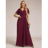 imageEverPretty Womens V Neck Ruffles Short Sleeve Floor Length Pleated Chiffon Floor Length Formal Dress 0050PHBurgundy