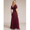 imageEverPretty Womens V Neck Ruffles Short Sleeve Floor Length Pleated Chiffon Floor Length Formal Dress 0050PHBurgundy