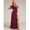 imageEverPretty Womens V Neck Ruffles Short Sleeve Floor Length Pleated Chiffon Floor Length Formal Dress 0050PHBurgundy