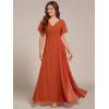 imageEverPretty Womens V Neck Ruffles Short Sleeve Floor Length Pleated Chiffon Floor Length Formal Dress 0050PHBurnt Orange