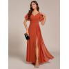 imageEverPretty Womens V Neck Ruffles Short Sleeve Floor Length Pleated Chiffon Floor Length Formal Dress 0050PHBurnt Orange