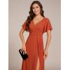 imageEverPretty Womens V Neck Ruffles Short Sleeve Floor Length Pleated Chiffon Floor Length Formal Dress 0050PHBurnt Orange