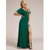 imageEverPretty Womens V Neck Ruffles Short Sleeve Floor Length Pleated Chiffon Floor Length Formal Dress 0050PHDark Green