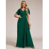 imageEverPretty Womens V Neck Ruffles Short Sleeve Floor Length Pleated Chiffon Floor Length Formal Dress 0050PHDark Green