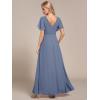 imageEverPretty Womens V Neck Ruffles Short Sleeve Floor Length Pleated Chiffon Floor Length Formal Dress 0050PHDusty Blue
